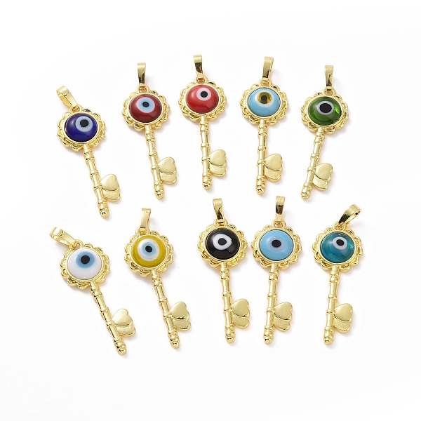 

PandaHall Handmade Evil Eye Lampwork Pendants, with Real 18K Gold Plated Tone Brass Findings, Key Charm, Mixed Color, 33x12x4mm, Hole: 4x6mm..., Multicolor
