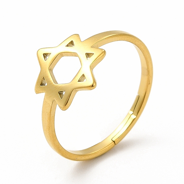 

PandaHall Ion Plating(IP) 304 Stainless Steel Star of David Adjustable Ring for Women, Real 18K Gold Plated, US Size 6(16.5mm) 304 Stainless...