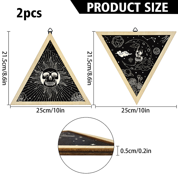 

PandaHall CRASPIRE 2PCS Triangle Pendulum Board 10" Wall Hanging Ornament Tarot Sun Moon Skull Boho Wooden Wall Decor Metaphysical Message..., Black