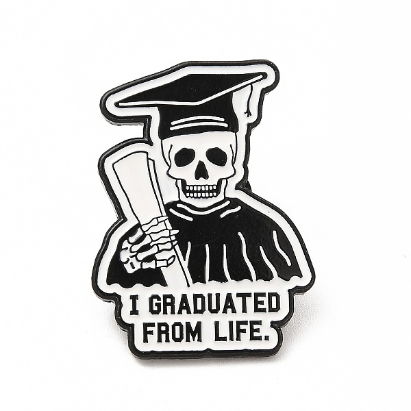 

PandaHall Graduation Theme Word Enamel Pin, Electrophoresis Black Alloy Brooch for Backpack Clothes, Skull, 31x23x1.5mm Alloy+Enamel Skull