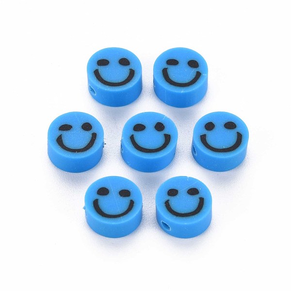 

PandaHall Handmade Polymer Clay Beads, Flat Round with Smiling Face, Dodger Blue, 8~9x4mm, Hole: 1.5mm Polymer Clay Flat Round