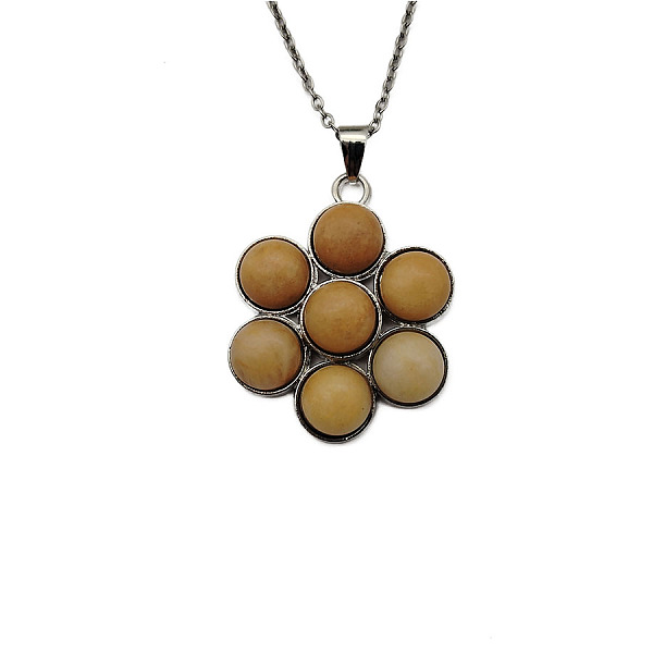 

PandaHall Natural Topaz Jade Flower Pendant Necklace Topaz Jade