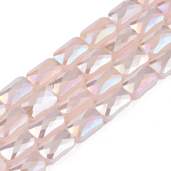 

PandaHall Electroplate Opaque Solid Color Glass Beads Strands, AB Color Plated, Faceted, Rectangle, Misty Rose, 7x4x3mm, Hole: 1mm, about...