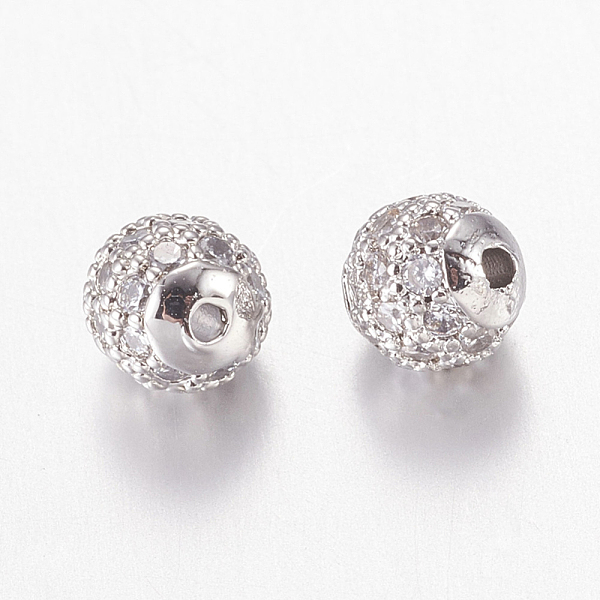 

PandaHall Brass Micro Pave Cubic Zirconia Beads, Round, Nickel Free & Lead Free & Cadmium Free, Clear, Platinum, 4mm, Hole: 0.7mm...