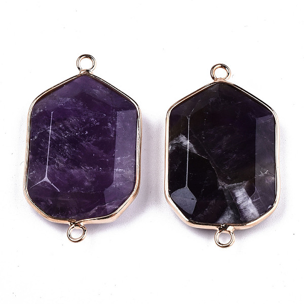 

PandaHall Natural Amethyst Links Connectors, with Light Gold Tone Brass Findings, Faceted Polygon, 40.5x23x6mm, Hole: 2mm Amethyst Polygon