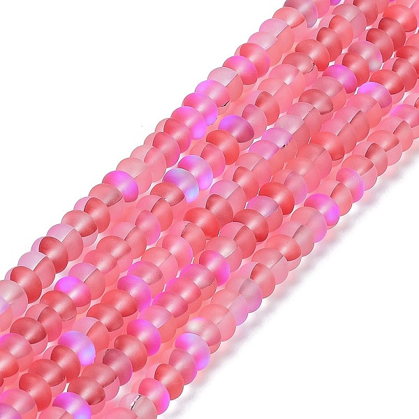 

PandaHall Frosted Transparent Glass Beads Strands, Rondelle, Hot Pink, 8x5mm, Hole: 1mm, about 75pcs/strand, 14.96''(38cm) Glass Rondelle