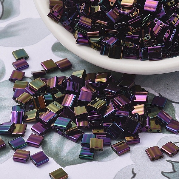 

PandaHall MIYUKI TILA Beads, Japanese Seed Beads, 2-Hole, (TL454) Metallic Dark Plum Iris, 5x5x1.9mm, Hole: 0.8mm, about 590pcs/50g Glass..., Purple