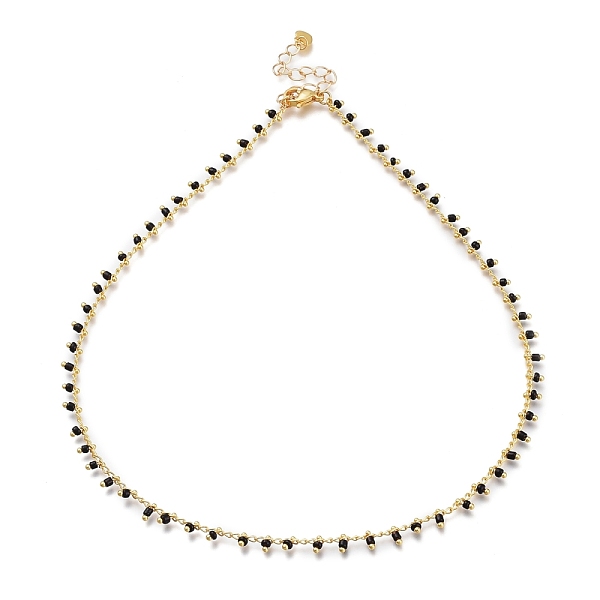 

PandaHall Brass Glass Beaded Necklaces, with 304 Stainless Steel Heart Charms, Lobster Claw Clasps, Golden, Black, 15.86 inch(40.3cm)...