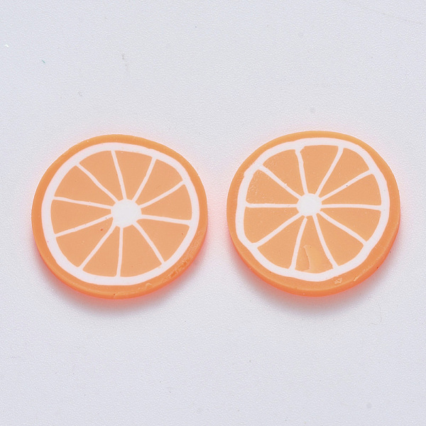 

PandaHall Handmade Polymer Clay Cabochons, Lemon, Dark Orange, 19~20.5x2~2.5mm Polymer Clay Fruit Orange
