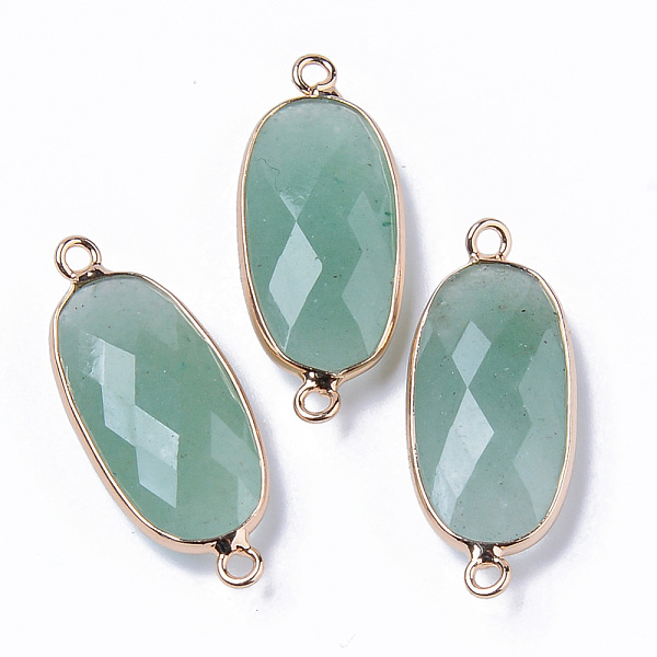 

PandaHall Natural Green Aventurine Links Connectors, with Light Gold Plated Edge Brass Loops, Oval, Faceted, 27x11x5.5mm, Hole: 2mm Green...