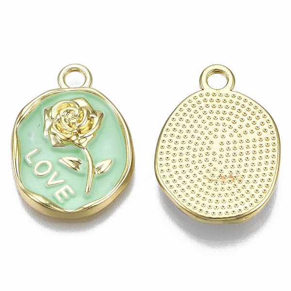 

PandaHall Rack Plating Alloy Enamel Pendants, Light Gold, Cadmium Free & Nickel Free & Lead Free, Oval with Rose & Word Love, Aquamarine..., Green