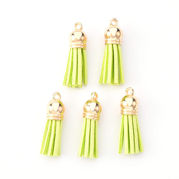 

PandaHall Faux Suede Tassel Pendant Decorations, with CCB Plastic Cord Ends, Light Gold, 33~35x10mm, Hole: 2.5mm Faux Suede