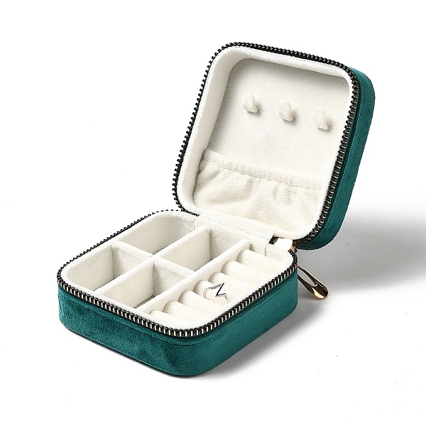 

PandaHall Square Velvet Jewelry Zipper Boxes, Portable Travel Jewelry Storage Case with Alloy Zipper, for Earrings, Rings, Necklaces..., Cyan