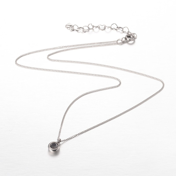 

PandaHall Trendy 304 Stainless Steel Rhinestone Pendant Necklaces, with Spring Ring Clasps, Jet, 16.1 inch(41cm) Rhinestone Black