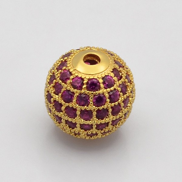 

PandaHall CZ Brass Micro Pave Grade AAA Magenta Color Cubic Zirconia Round Beads, Cadmium Free & Nickel Free & Lead Free, Golden, 8mm, Hole..., Pink