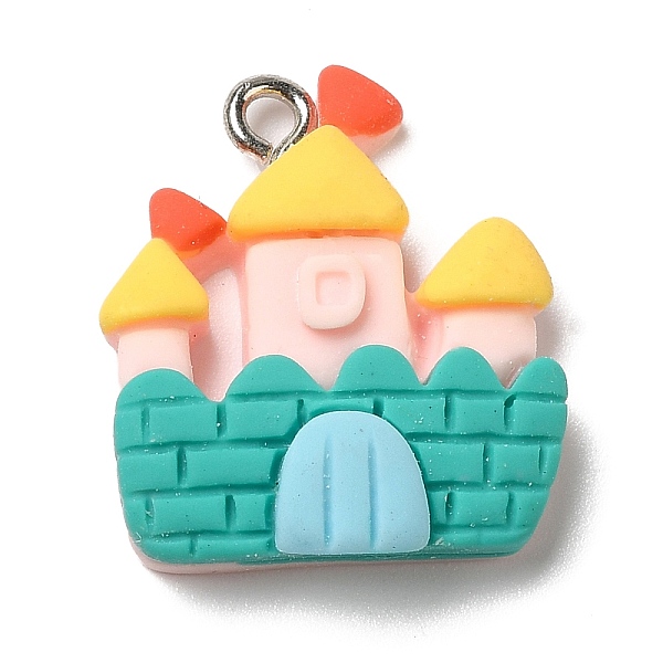 

PandaHall Autumn Theme Opaque Resin Pendants, with Platinum Plated Iron Loops, Castle, 21.5x19x6mm, Hole: 2mm Iron+Resin Castle