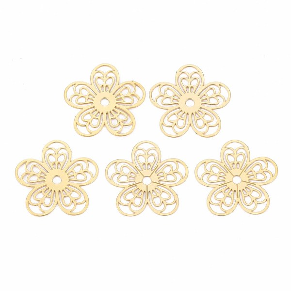 

PandaHall Rack Plating 304 Stainless Steel Filigree Joiners, Etched Metal Embellishments, Nickel Free, Flower, Real 18K Gold Plated...