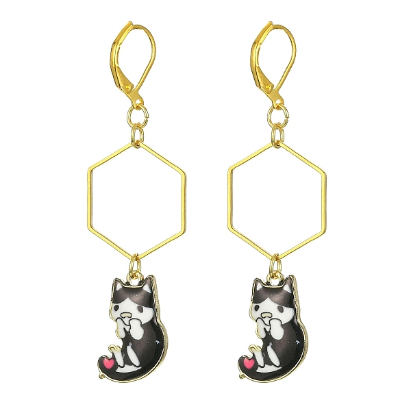 

PandaHall Rack Plating Alloy Cat Dangle Leverback Dangle Earrings, Golden Brass Long Drop Earrings, Black, 66x19.5mm Alloy Cat Shape Black