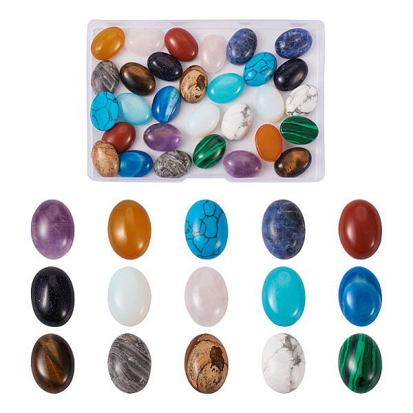 Kissitty 30 Stück Cabochons Aus Natürlichen Und Synthetischen Edelsteinen Im 15-Stil