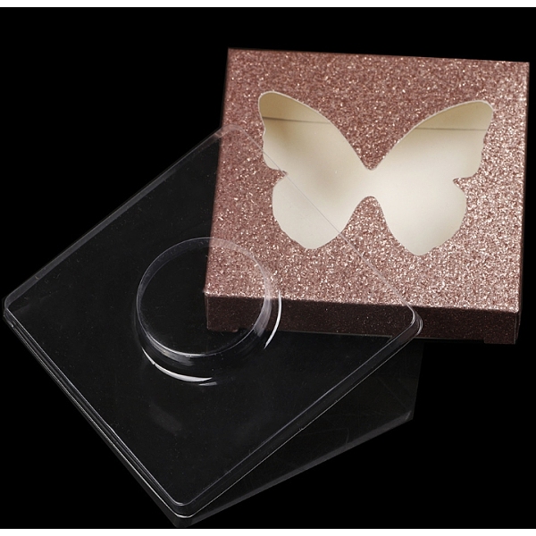 PandaHall Paper Folding Boxes, Empty Eyelash Packaging Box, with Clear Heart Window, Square, Rosy Brown, 7.2x7.2x1.2cm Paper Square