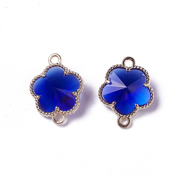

PandaHall Glass Links connectors, with Eco-Friendly Alloy Open Back Berzel Findings, Flower, Light Gold, Blue, 15.5x12x5mm, Hole: 1.4mm...
