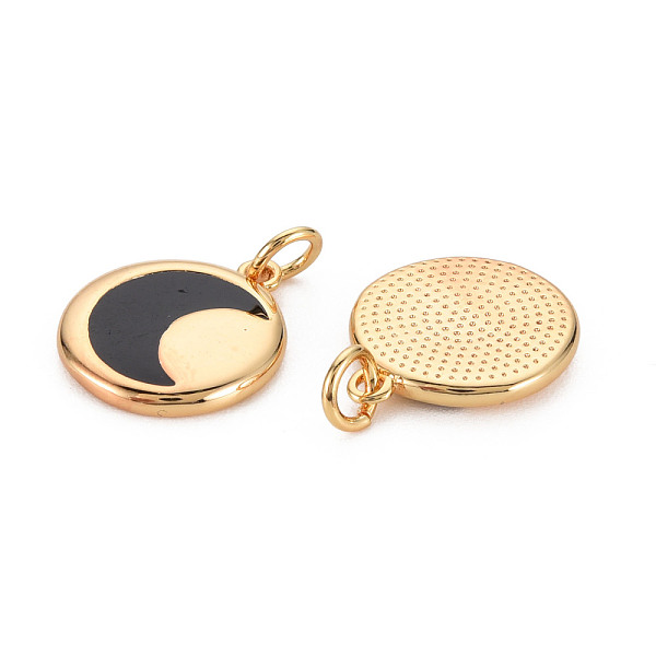 

PandaHall Brass Enamel Pendants, Nickel Free, Real 18K Gold Plated, Flat Round with Moon, Black, 16x13.5x2mm, Hole: 3mm Brass+Enamel Flat...