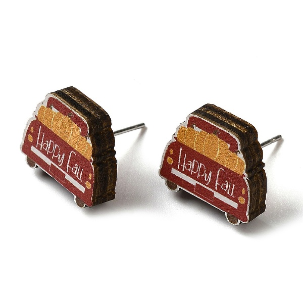 

PandaHall Wood Stud Earrings, with 316 Surgical Stainless Steel Pin, Thanksgiving Theme, Silver, Dark Red, Car, 12.5x15mm Wood Car