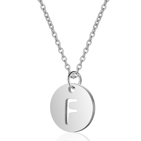 

PandaHall 201 Stainless Steel Initial Pendants Necklaces, with Cable Chains, Flat Round with Letter, Stainless Steel Color, Letter.F, 16.3...