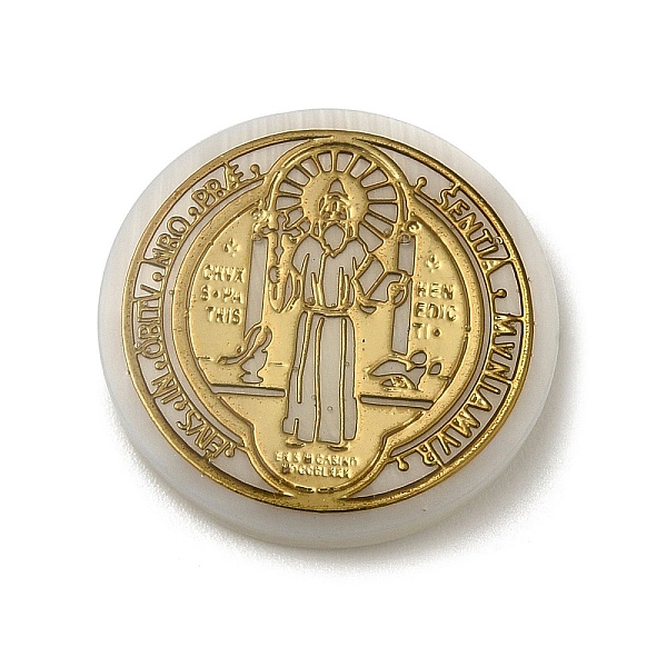 

PandaHall Religion Natural White Shell Cabochons, with Gold Foil, Flat Round with Saint Benedict, Gold, 20x2.5mm White Shell Flat Round Gold