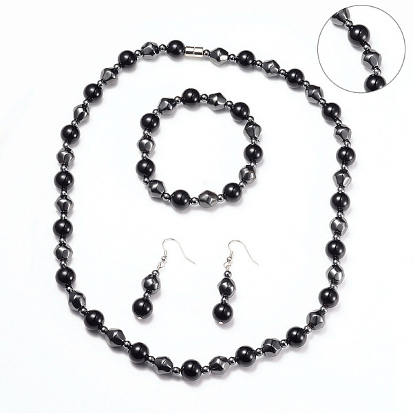 

PandaHall Necklaces & Stretch Bracelets & Dangle Earrings Jewelry Sets, with Stainless Steel Findings, Magnetic Synthetic Hematite and..., Black