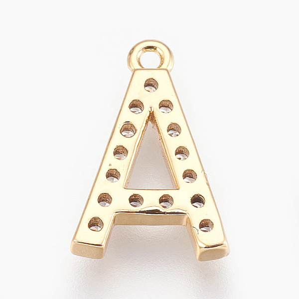 

PandaHall Brass Micro Pave Cubic Zirconia Pendants, Letter, Clear, Golden, Letter.A, 15x9.5x2mm, Hole: 1.2mm Brass+Cubic Zirconia Letter A...