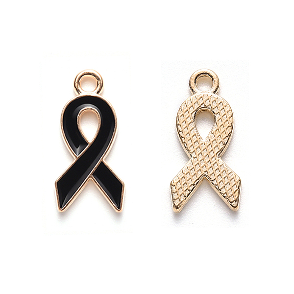 

PandaHall Alloy Enamel Pendants, Awareness Ribbon Shape, Light Gold Plated, Black, 20x10x2mm, Hole: 2mm Alloy+Enamel Others Black