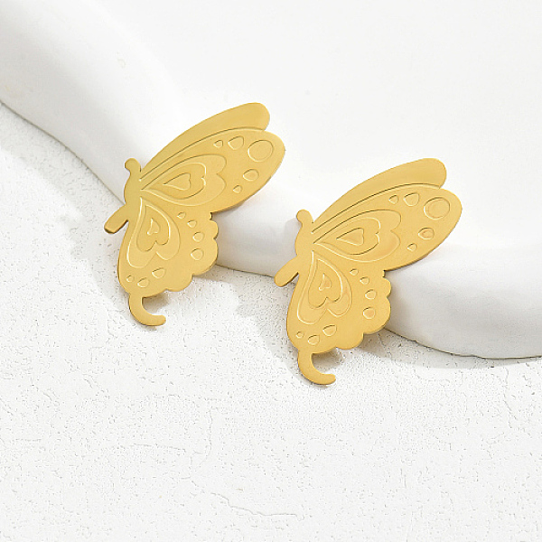 

PandaHall 304 Stainless Steel Stud Earrings, Butterfly, Real 18K Gold Plated, 50x33mm 304 Stainless Steel Butterfly
