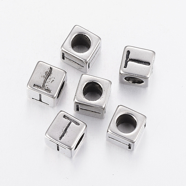 

PandaHall 304 Stainless Steel Large Hole Letter European Beads, Cube with Letter.T, Antique Silver, 8x8x8mm, Hole: 5mm 304 Stainless Steel...