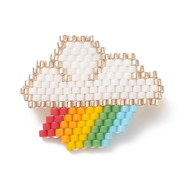 

PandaHall Glass Seed Braided Cloud with Rainbow Brooch Pin, Cute Badge for Backpack Clothes, Colorful, 22.5x27.5x7mm, Pin: 0.7mm Glass
