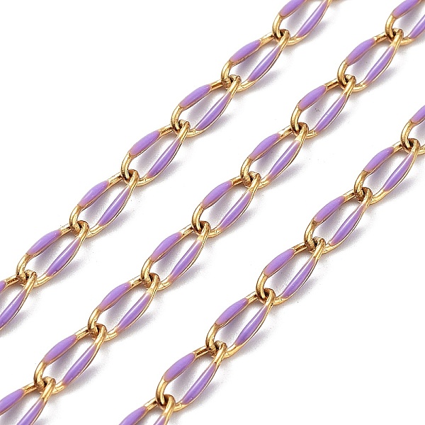 

PandaHall 304 Stainless Steel Handmade Beaded Chain, with Enamel, with Spool, Soldered, Real 18K Gold Plated, Oval, Plum, 9x4x1mm, about..., Purple