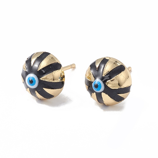 

PandaHall Enamel Half Round with Evil Eye Stud Earrings, Real 18K Gold Plated Brass Jewelry for Women, Black, 6x10x6mm, Pin: 1mm Brass Half...