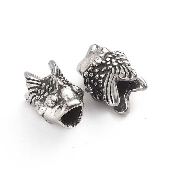 

PandaHall 304 Stainless Steel European Beads, Large Hole Beads, Goldfish, Antique Silver, 11.5x14.5x11mm, Hole: 5mm 304 Stainless Steel Fish