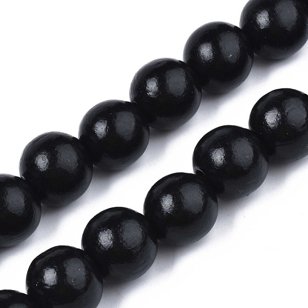PandaHall Spray Painted Natural Wood Beads Strands, Round, Black, 15~16x14~15mm, Hole: 3.5~4.5mm, about 25pcs/strand, 14.33 inch~14.53 inch...