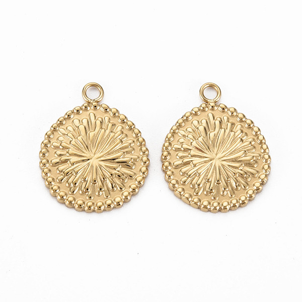 

PandaHall Ion Plating(IP) 304 Stainless Steel Pendants, Cadmium Free & Nickel Free & Lead Free, Flat Round with Flower, Golden...