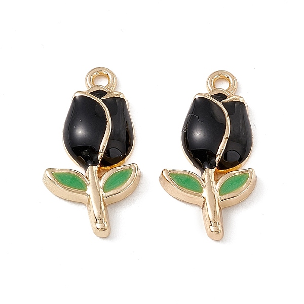 

PandaHall Alloy Enamel Pendants, Golden, Tulip Charm, Black, 22.5x11.5x3.5mm, Hole: 1.6mm Alloy+Enamel Flower Black