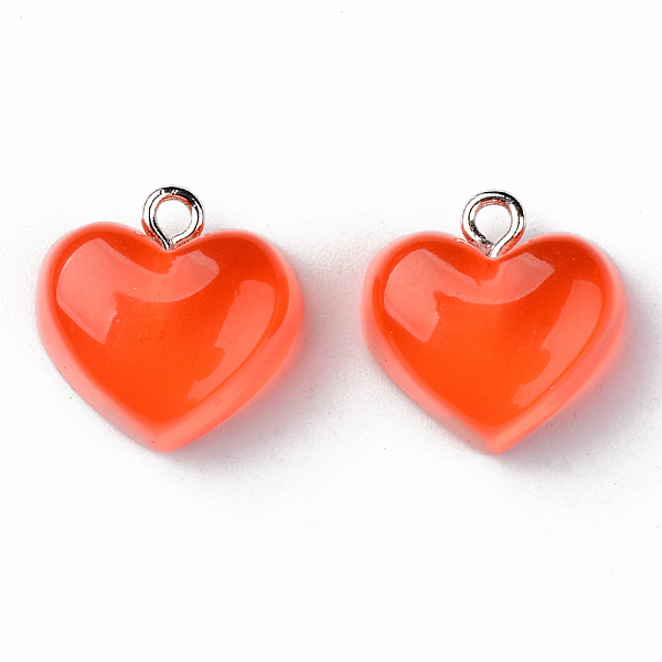 

PandaHall Transparent Resin Pendants, with Platinum Tone Iron Loop, Heart, Red, 16.5x17x9.5mm, Hole: 1.8mm Iron+Resin Heart Red