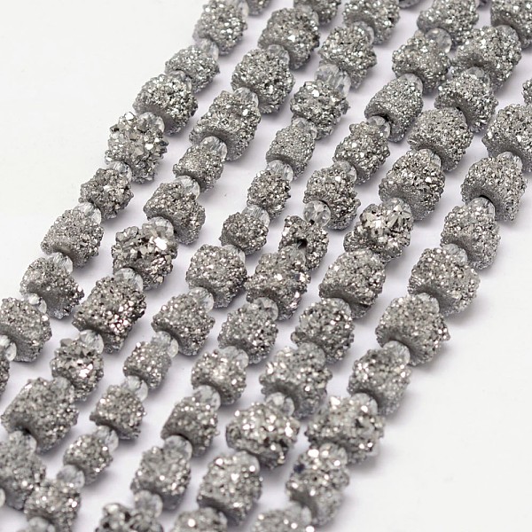 

PandaHall Electroplate Natural Druzy Crystal Bead Strands, Nuggets, Platinum Plated, 7~13x4~13mm, Hole: 0.8mm, about 45~46pcs/strand, 15.7...