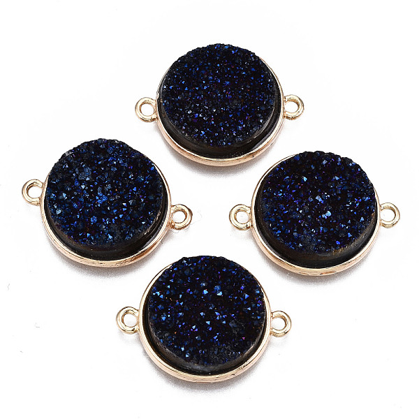 

PandaHall Natural Druzy Agate Links Connectors, with Light Gold Brass Findings, AB Color Plated, Dyed, Flat Round, Dark Blue...