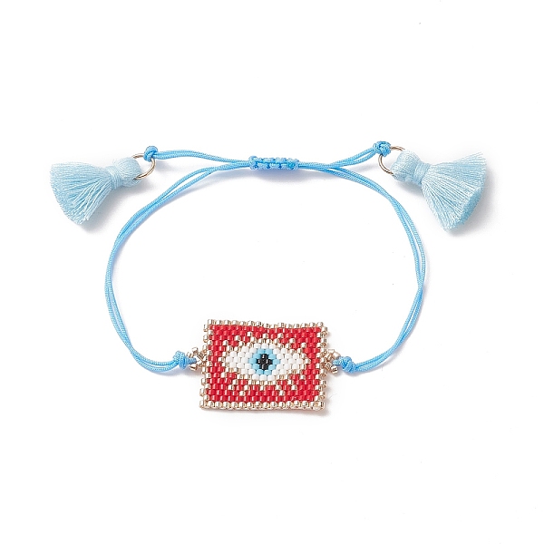 

PandaHall Handmade Japanese Seed Rectangle Braided Bead Bracelets, Tassel Charm Bracelet for Women, Evil Eye Pattern, Pendant: 33x21x1.5mm...