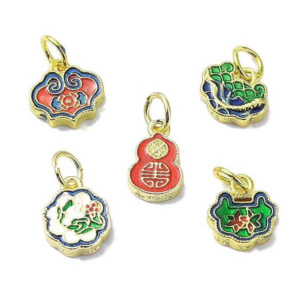 

PandaHall Rack Plating Brass Enamel Pendants, with Jump Ring, Long-Lasting Plated, Lead Free & Cadmium Free, Real 18K Gold Plated, Gourd &..., Multicolor