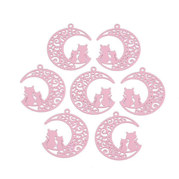 

PandaHall 430 Stainless Steel Kitten Pendants, Spray Painted, Etched Metal Embellishments, Crescent Moon with Couple Cat Shape, Flamingo..., Pink