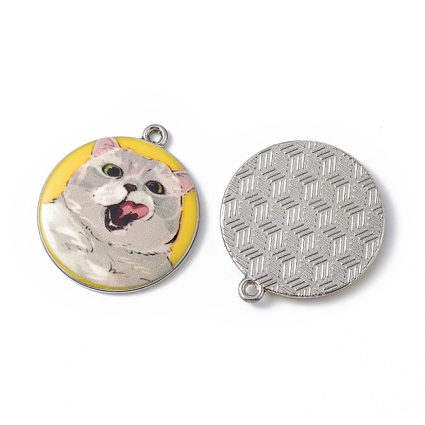 

PandaHall Printed Alloy Pendants, Platinum, Flat Round with Cat Charm, Yellow, 28x25x3mm, Hole: 1.8mm Alloy Flat Round Yellow