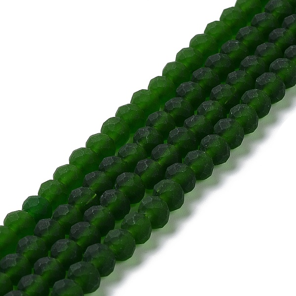 

PandaHall Transparent Glass Beads Strands, Faceted, Frosted, Rondelle, Dark Green, 3.5mm, Hole: 1mm, about 113~115pcs/strand, 32~33cm Glass...