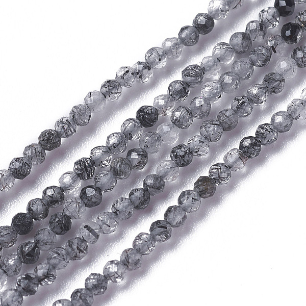 

PandaHall Natural Black Rutilated Quartz Beads Strands, Faceted, Round, Black, 2~2.5x2mm, Hole: 0.2mm, about 158~205pcs/strand, 15.7~16.7...